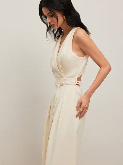 Classic Halter Neck Jumpsuit With Wide Belt