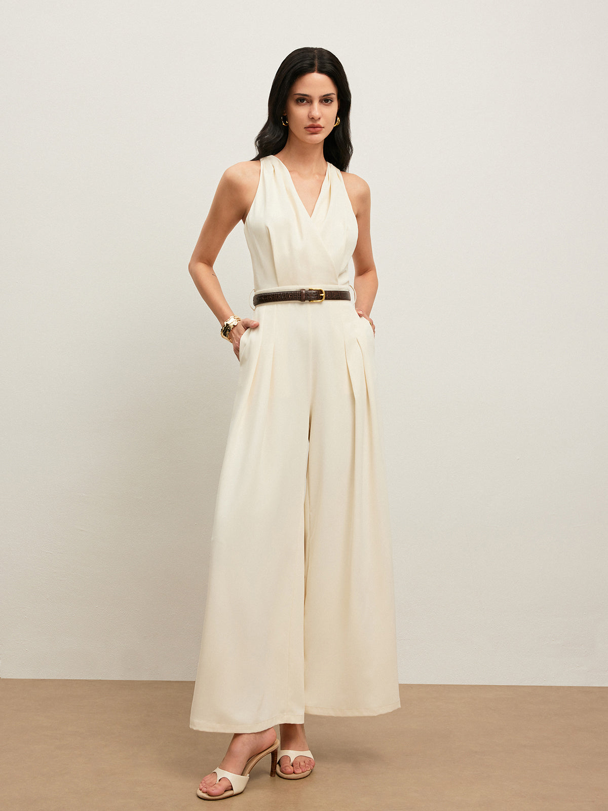 Classic Halter Neck Jumpsuit With Wide Belt