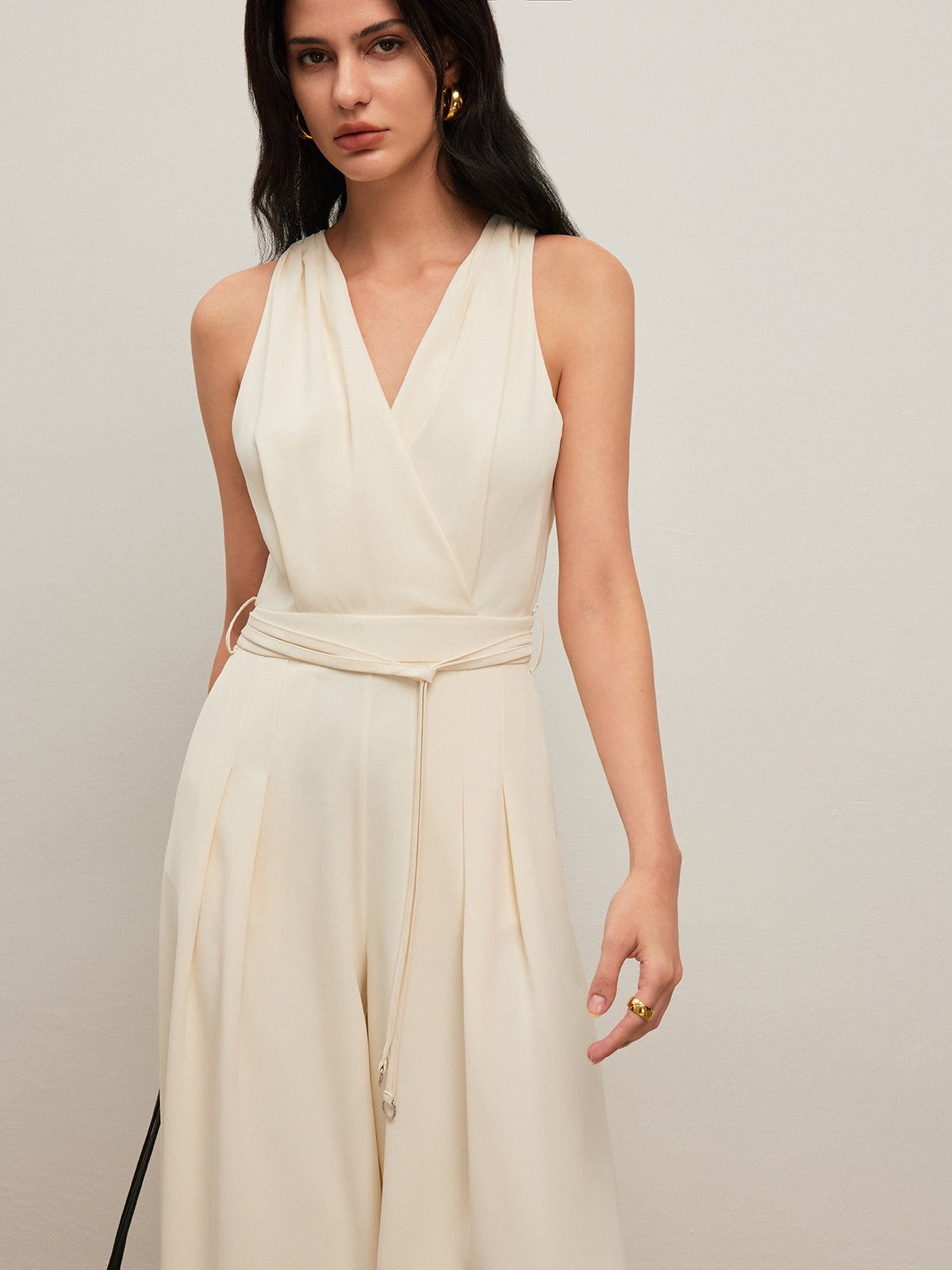 Classic Halter Neck Jumpsuit With Wide Belt