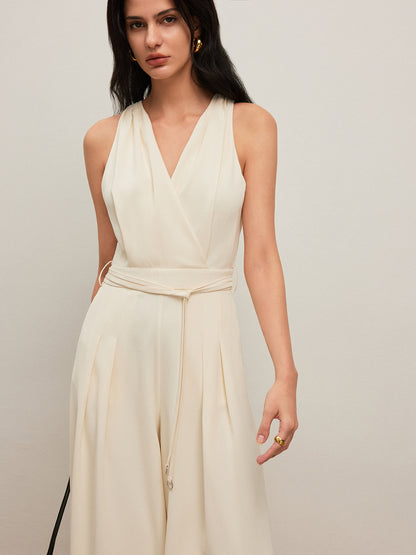 Classic Halter Neck Jumpsuit With Wide Belt