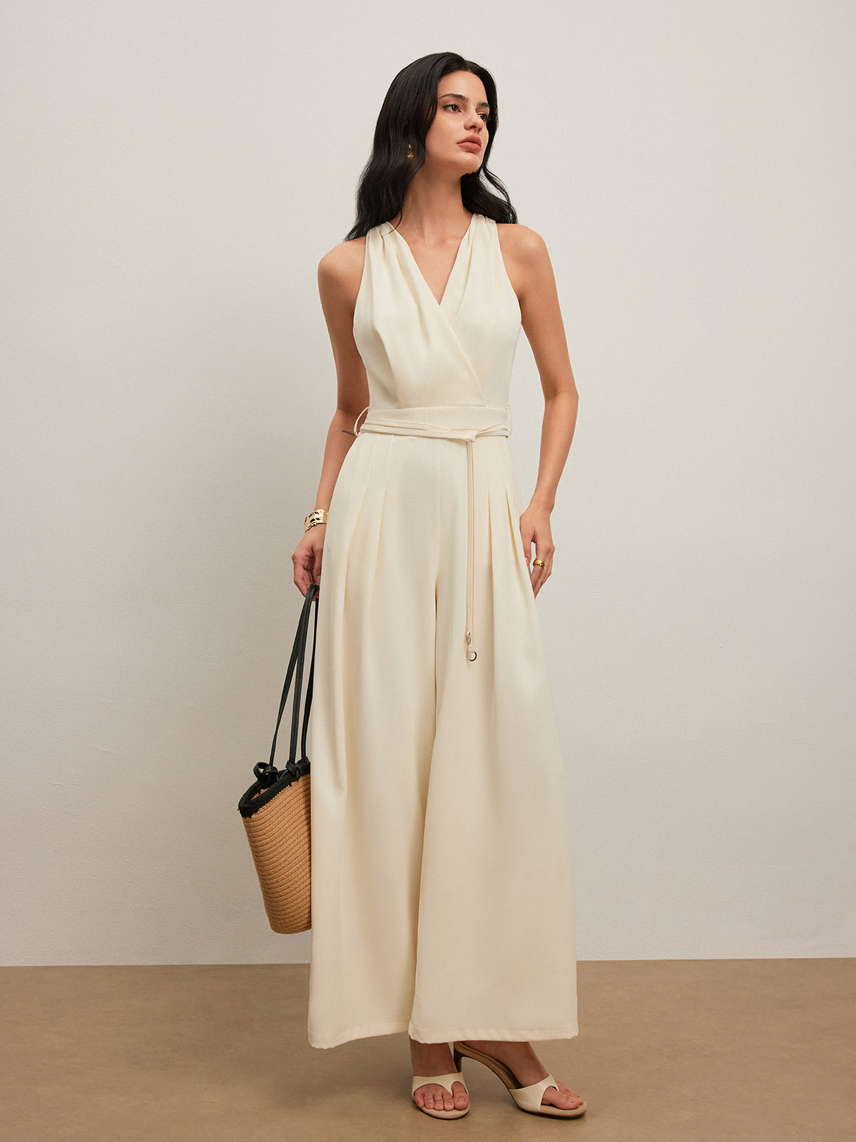 Classic Halter Neck Jumpsuit With Wide Belt