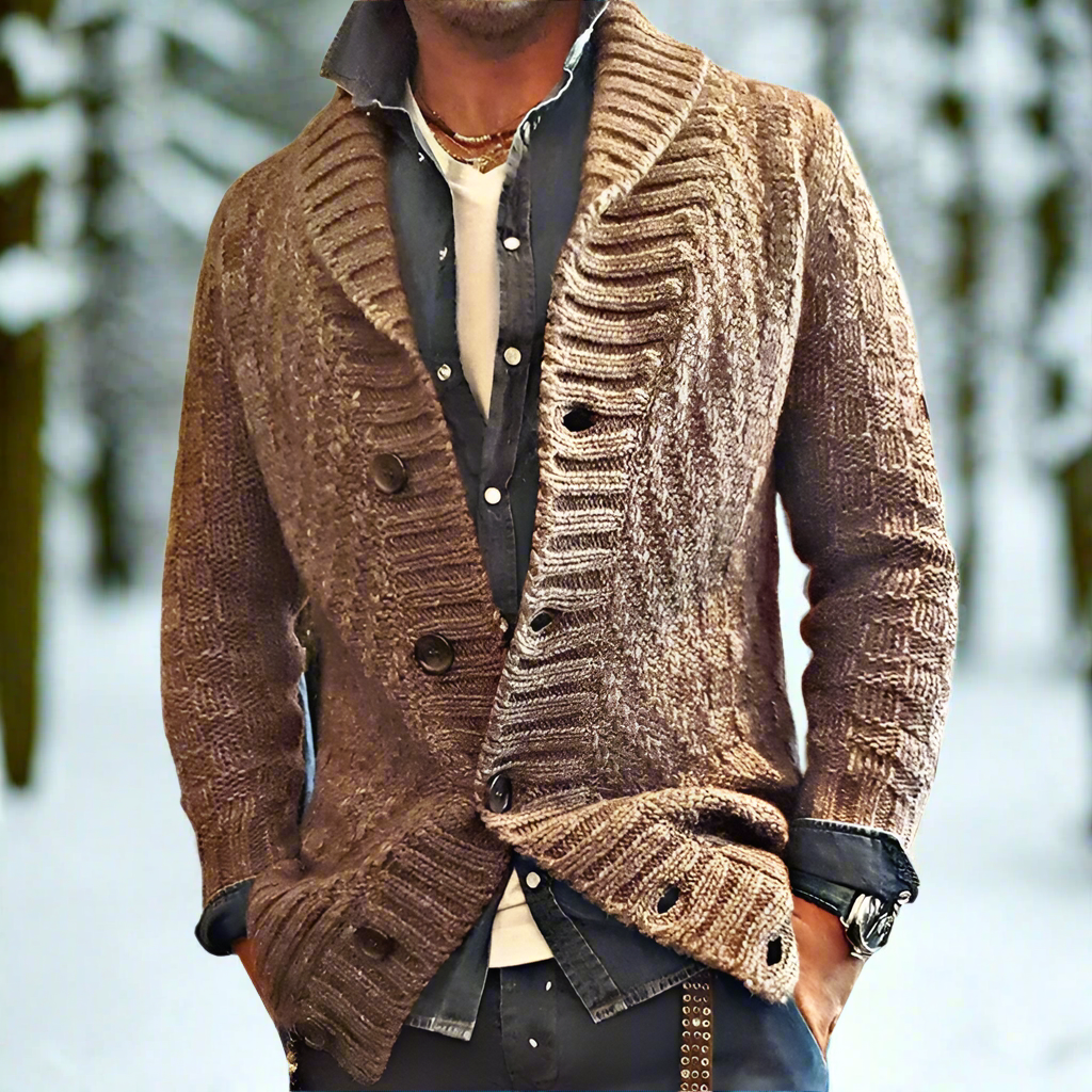 Soft Men's Crew Neck Cardigan Sweater - Nocini