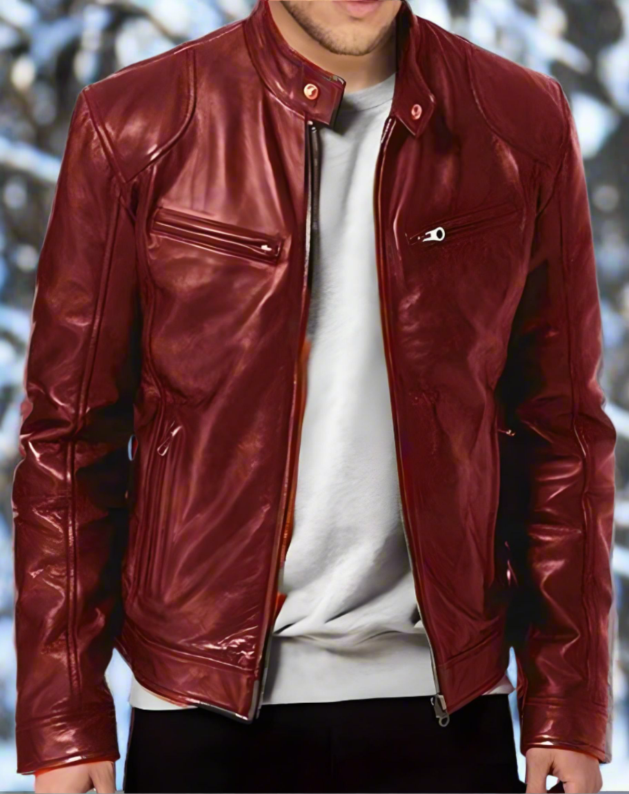 Slim Fit Men's Faux Leather Biker Jacket