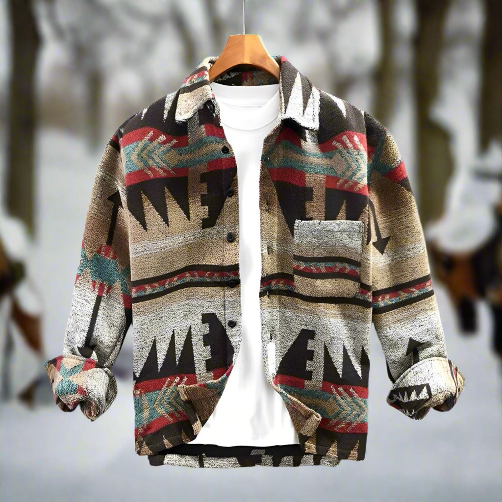 Casual Aztec Pattern Button Down Jacket - Nocini