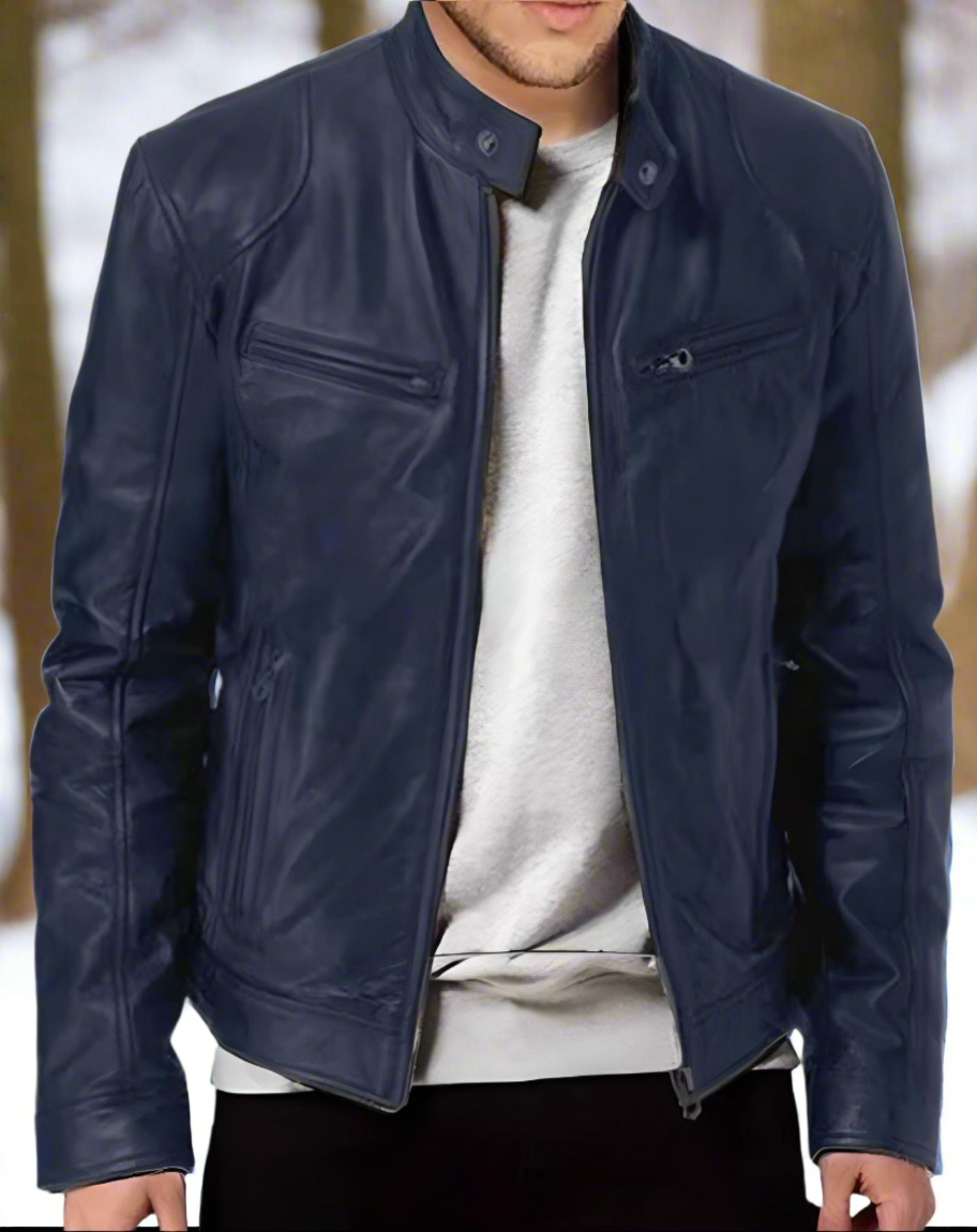 Slim Fit Men's Faux Leather Biker Jacket