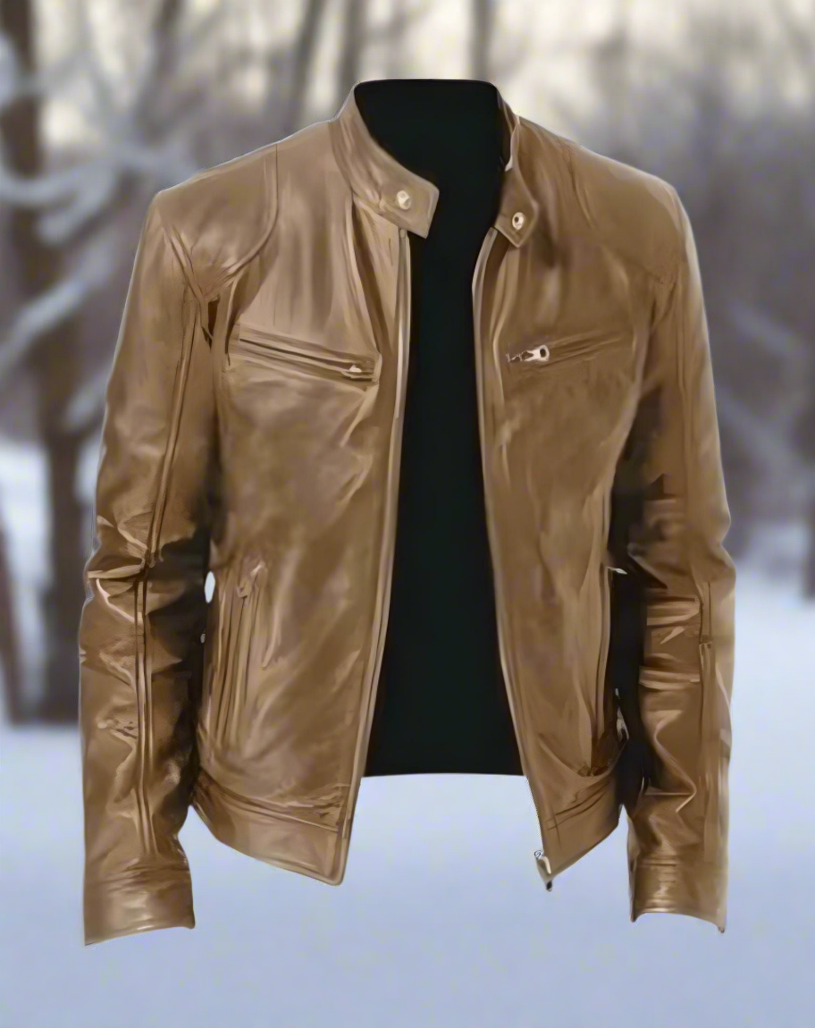 Slim Fit Men's Faux Leather Biker Jacket - Nocini