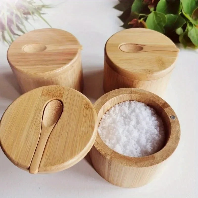 Natural Wooden Spice Container with Lid - Pexav
