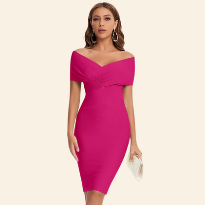 Bandage Dress with V-Neck - Celeste-Pink-S-Nora Luxe