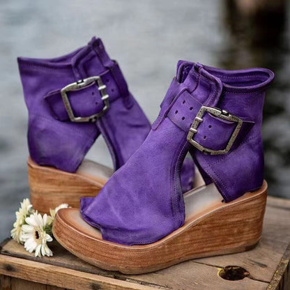 Summer Wedge Sandals with Buckle Strap - Olytrend