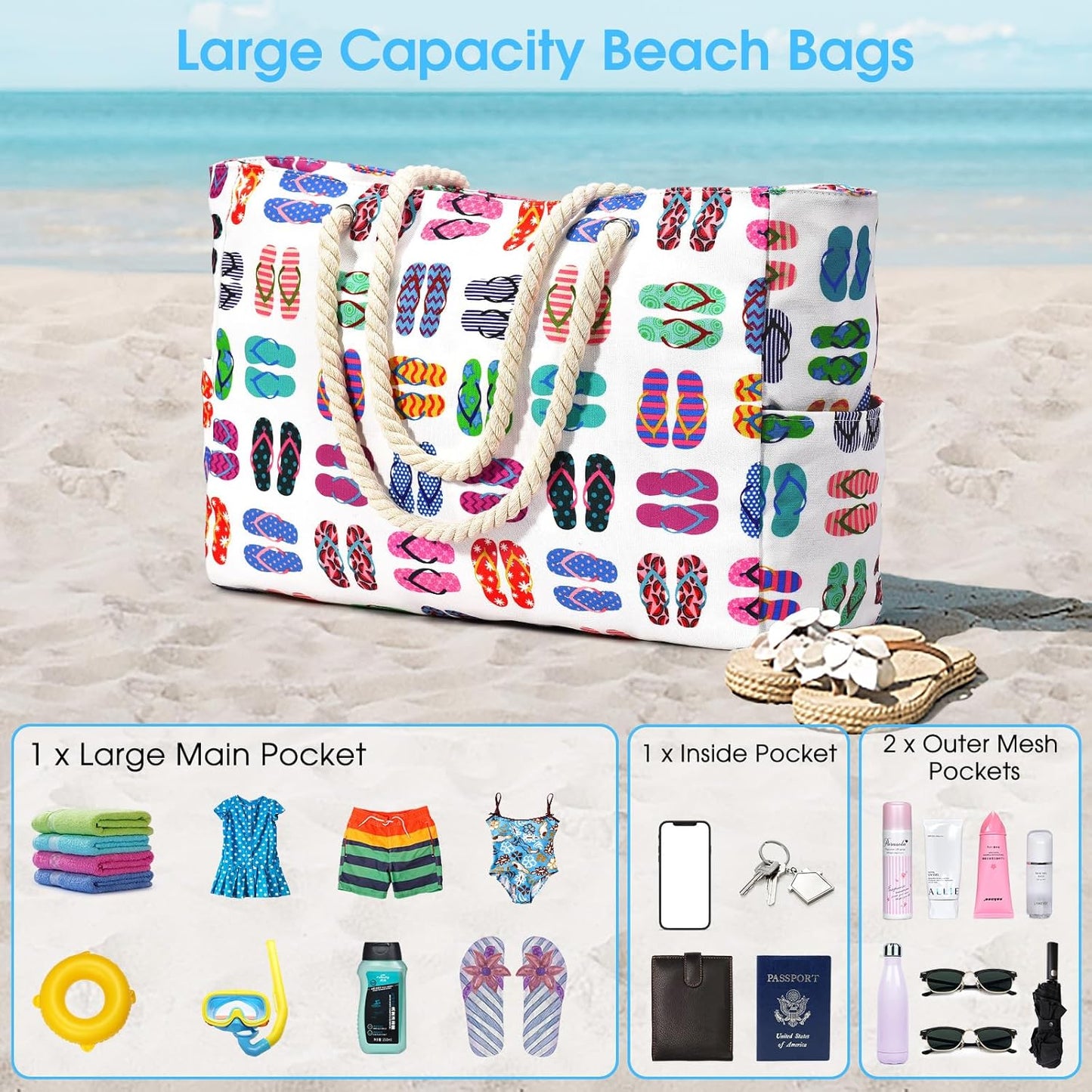 Large Water Resistant Beach Bag