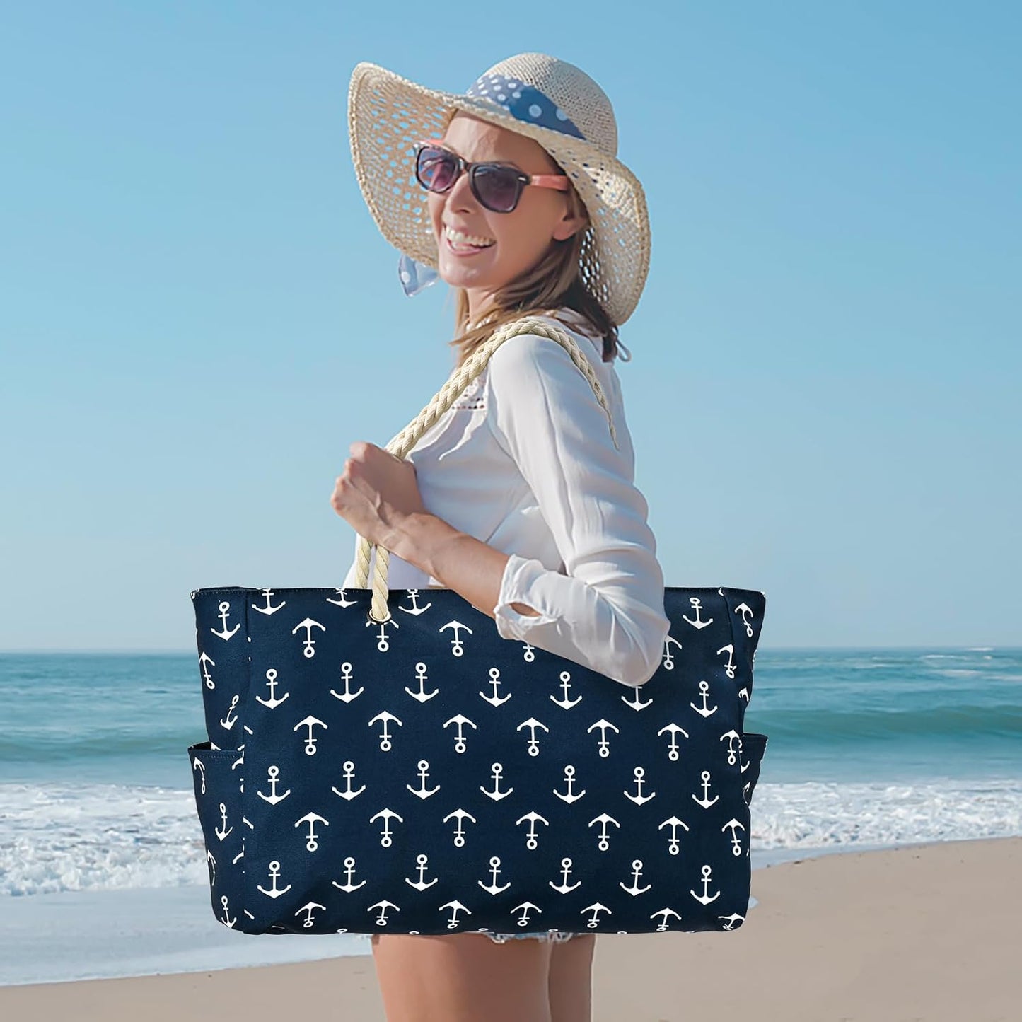 Spacious Water Resistant Tote Bag with Zipper Pocket