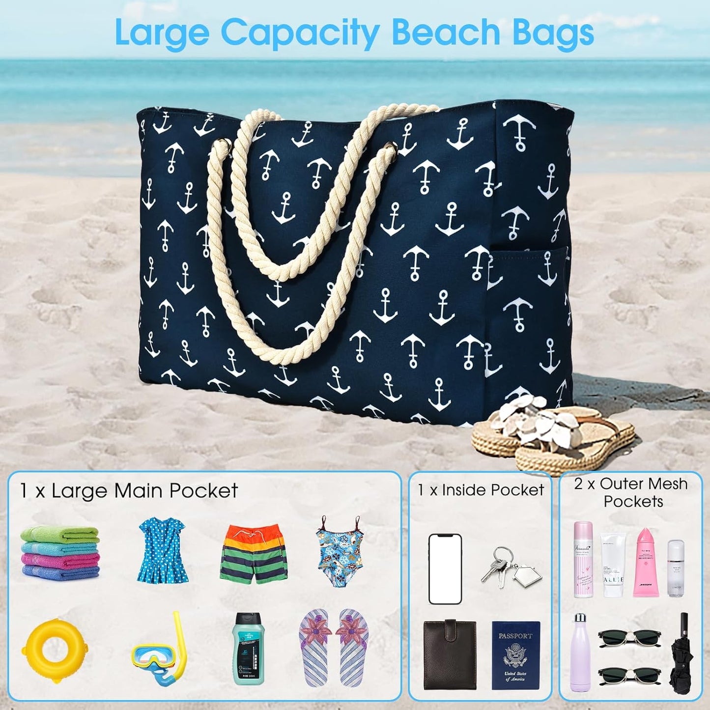 Spacious Water Resistant Tote Bag with Zipper Pocket