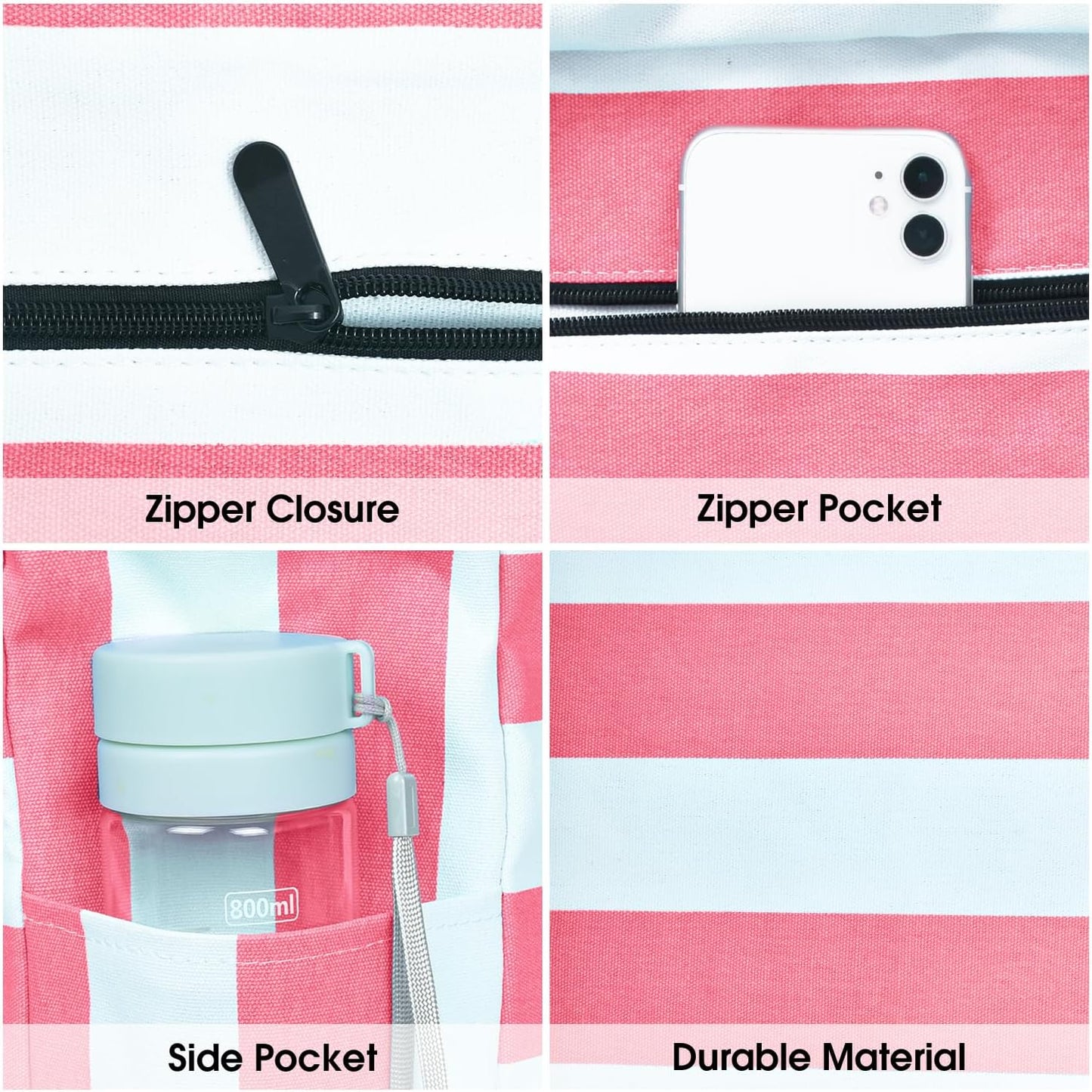 Spacious Water Resistant Tote Bag with Zipper Pocket