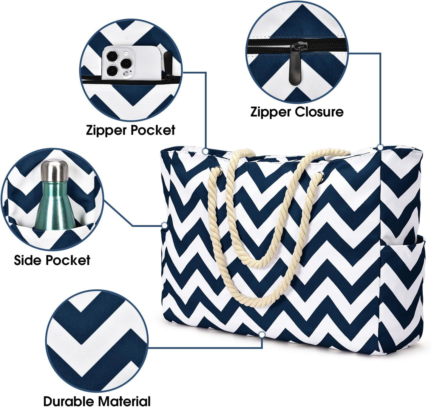 Spacious Water Resistant Tote Bag with Zipper Pocket