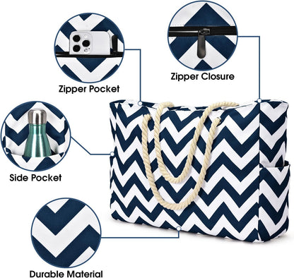 Spacious Water Resistant Tote Bag with Zipper Pocket