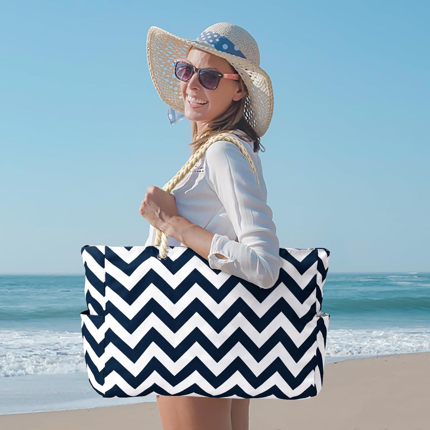 Spacious Water Resistant Tote Bag with Zipper Pocket