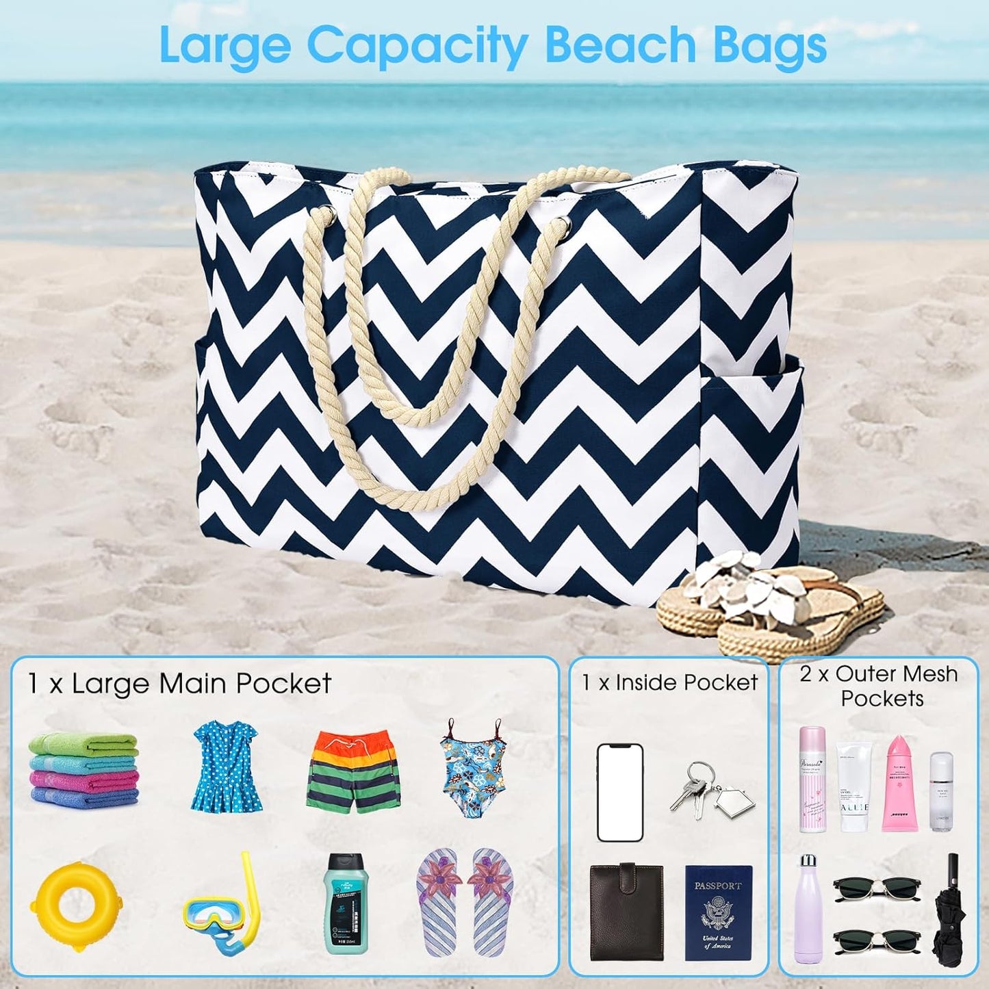 Spacious Water Resistant Tote Bag with Zipper Pocket