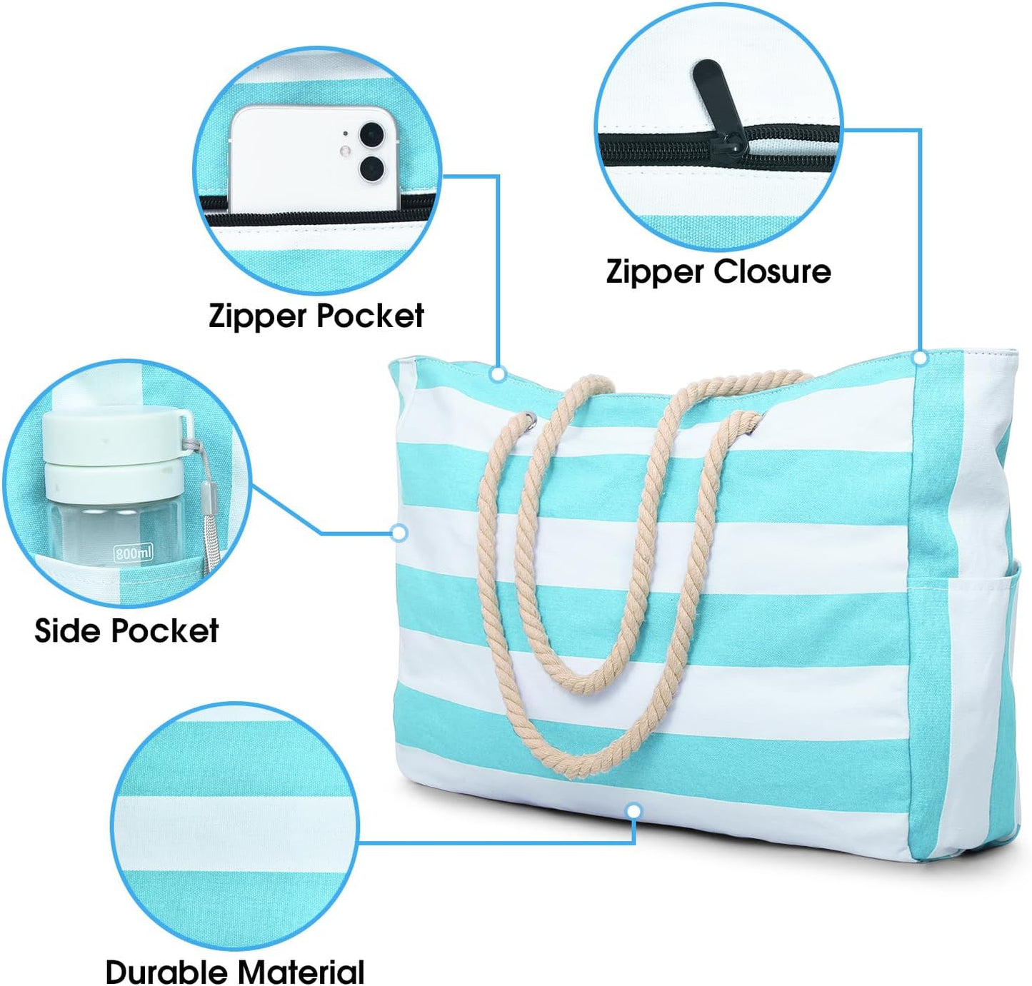 Spacious Water Resistant Tote Bag with Zipper Pocket