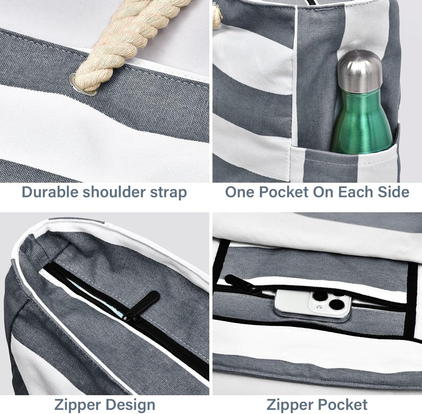 Spacious Water Resistant Tote Bag with Zipper Pocket