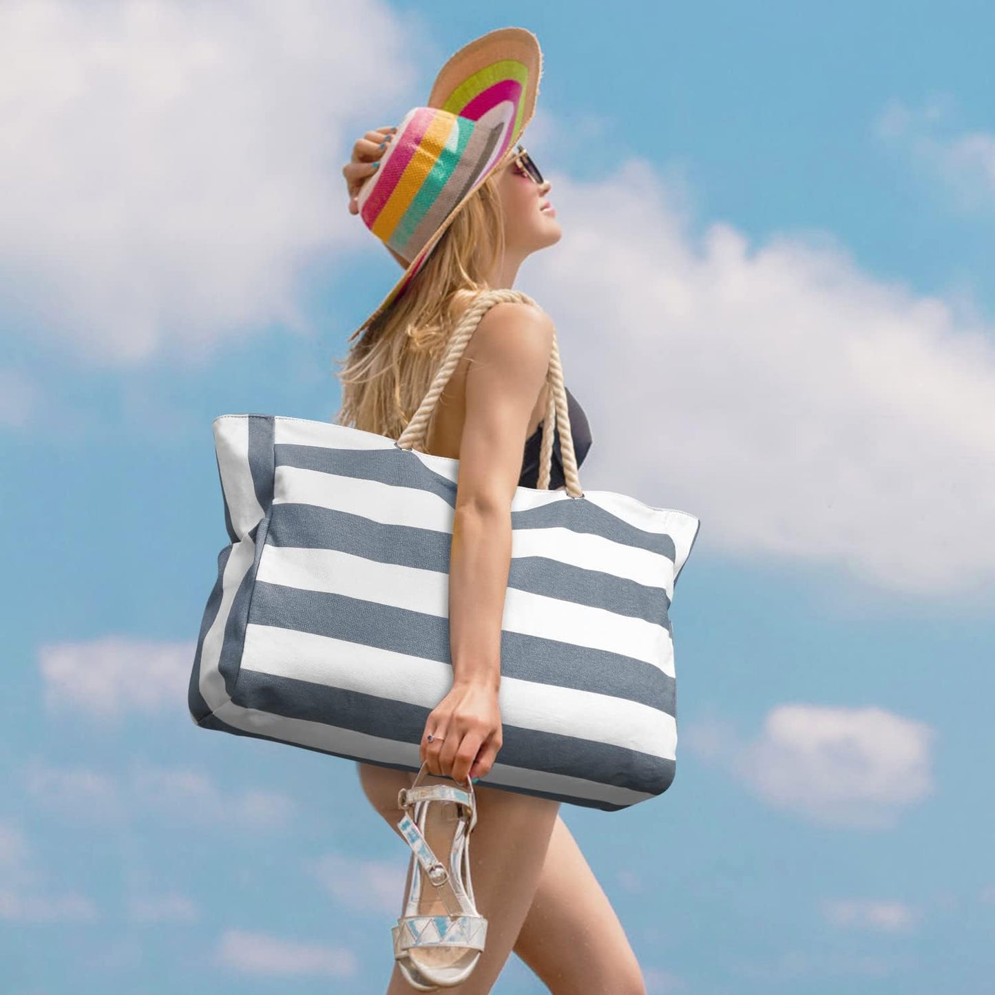 Spacious Water Resistant Tote Bag with Zipper Pocket