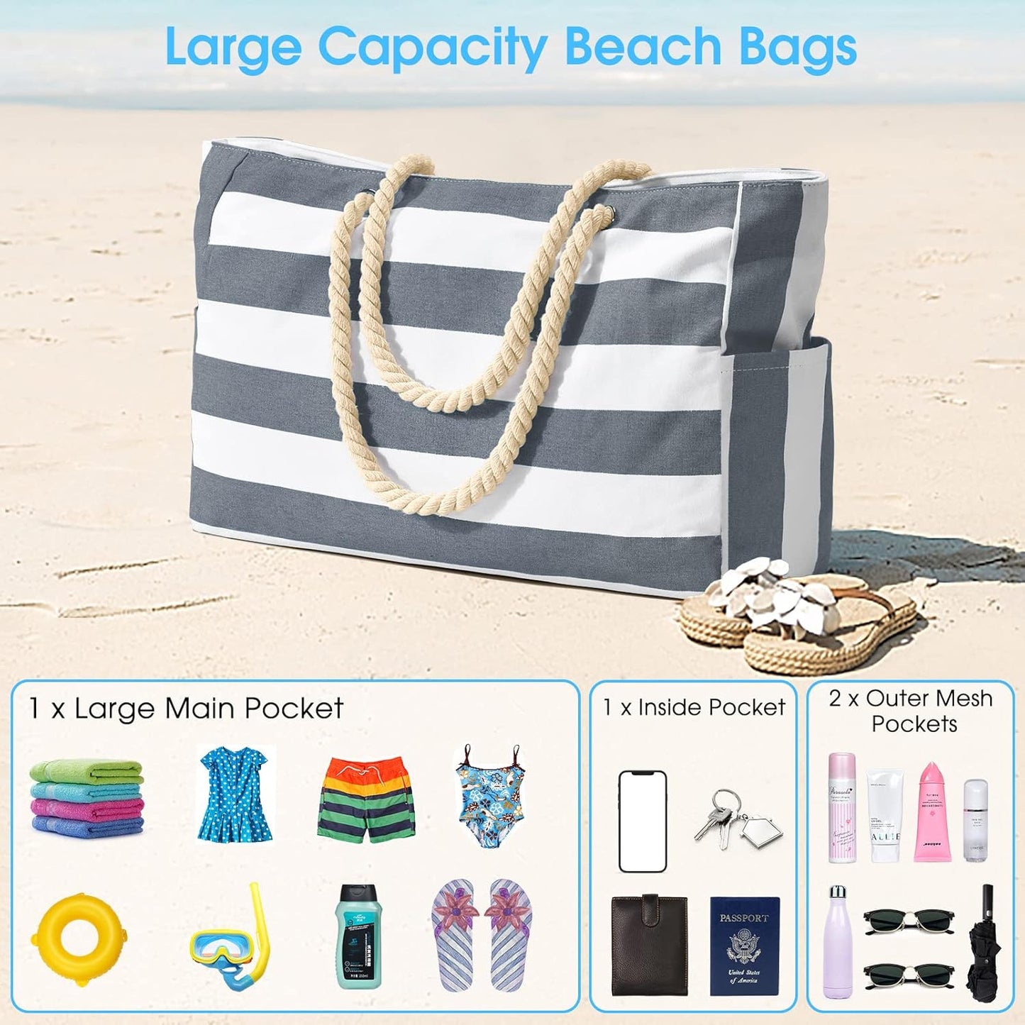 Spacious Water Resistant Tote Bag with Zipper Pocket