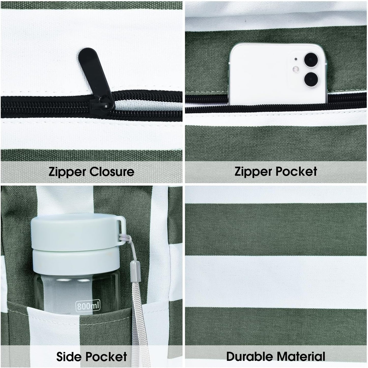 Spacious Water Resistant Tote Bag with Zipper Pocket