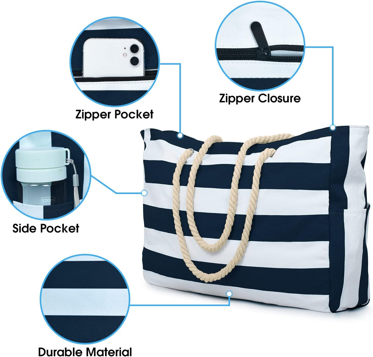 Spacious Water Resistant Tote Bag with Zipper Pocket