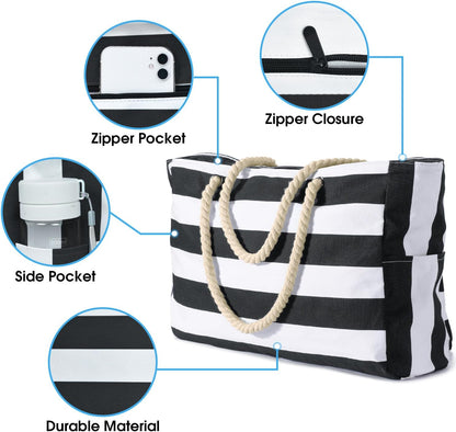 Spacious Water Resistant Tote Bag with Zipper Pocket
