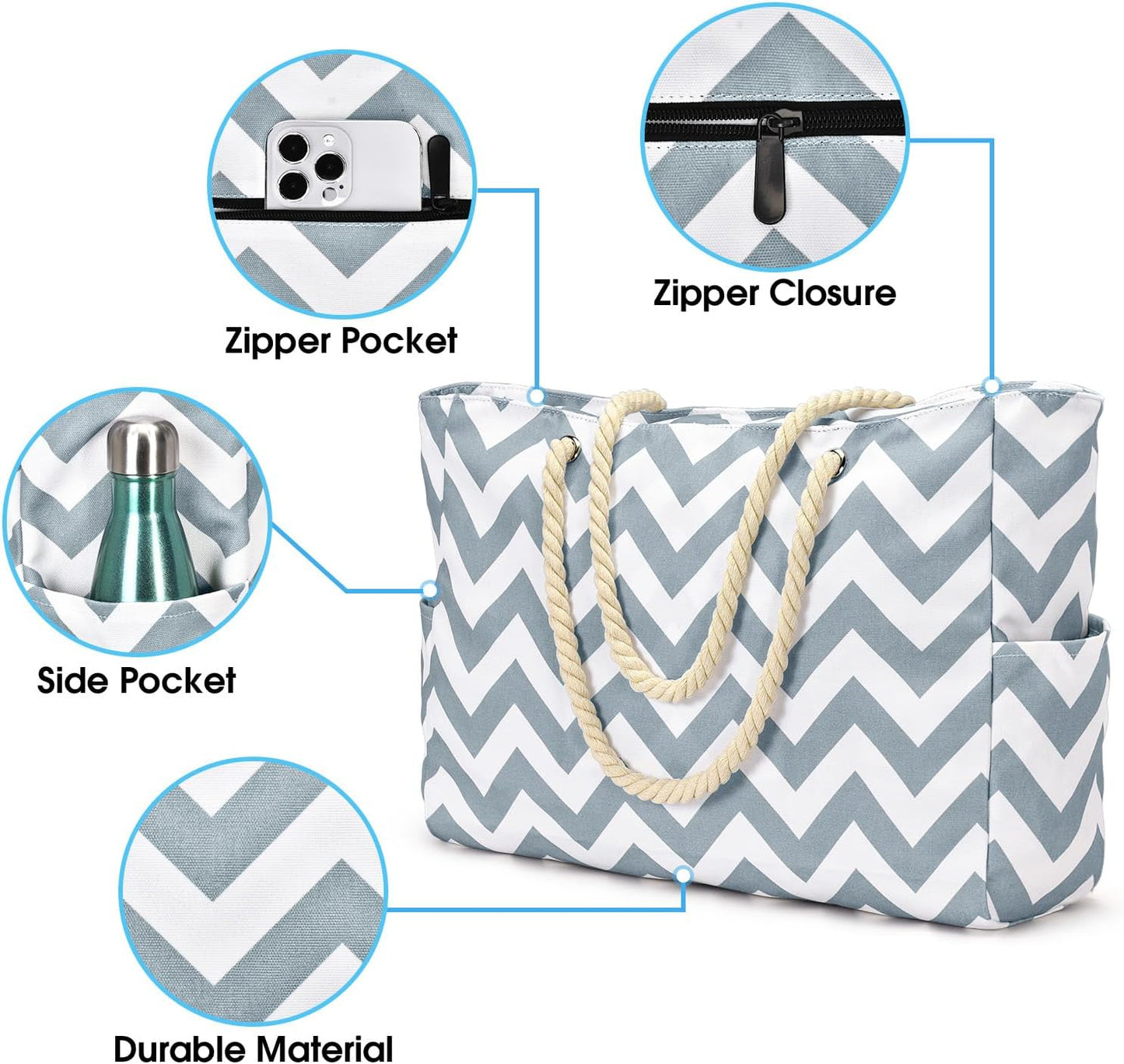 Spacious Water Resistant Tote Bag with Zipper Pocket