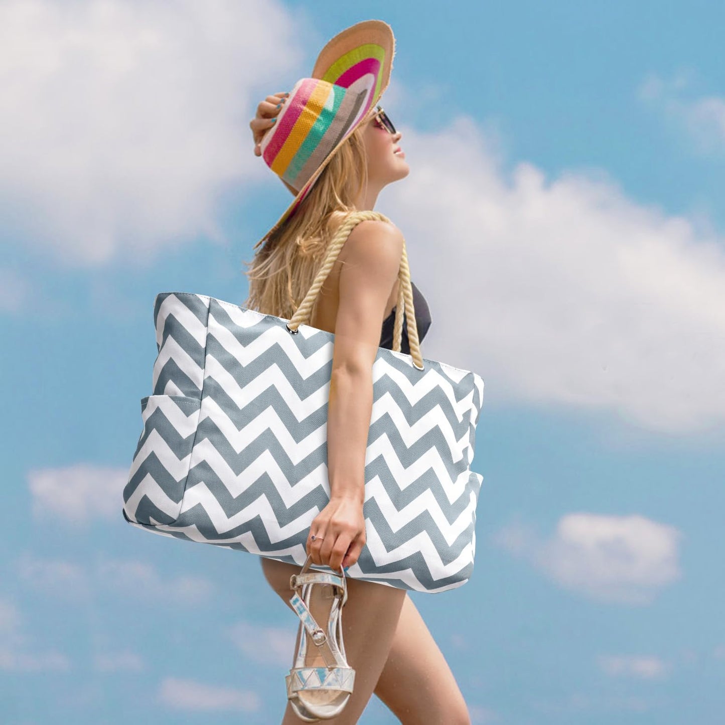 Spacious Water Resistant Tote Bag with Zipper Pocket