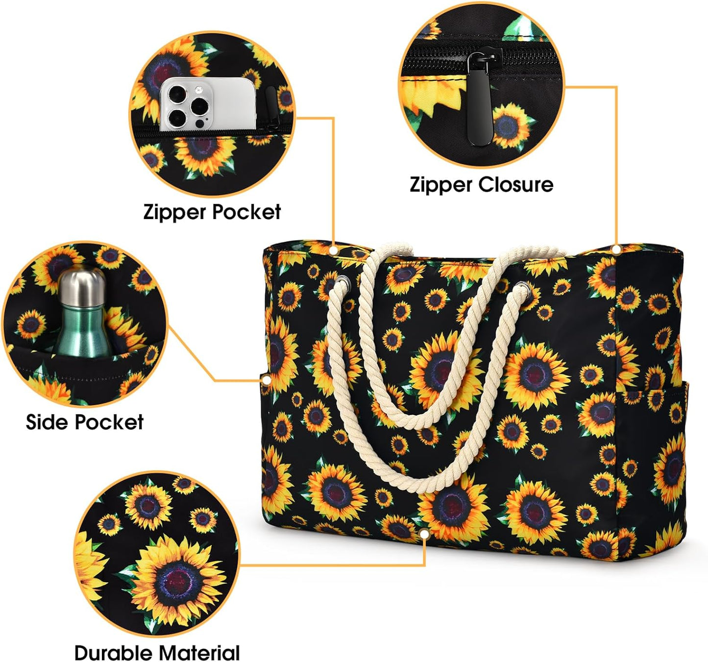 Spacious Water Resistant Tote Bag with Zipper Pocket