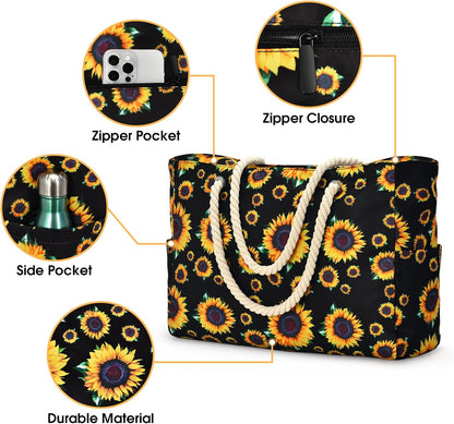 Spacious Water Resistant Tote Bag with Zipper Pocket