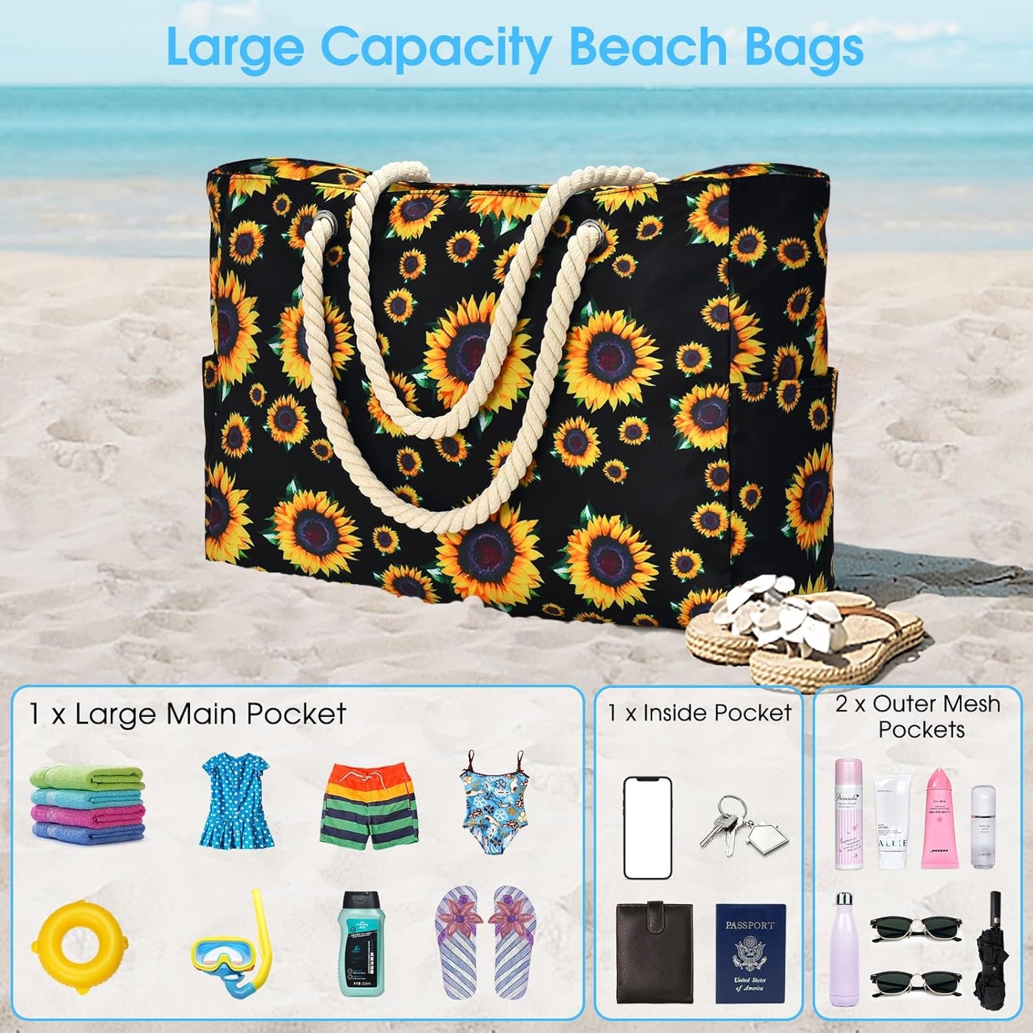 Spacious Water Resistant Tote Bag with Zipper Pocket