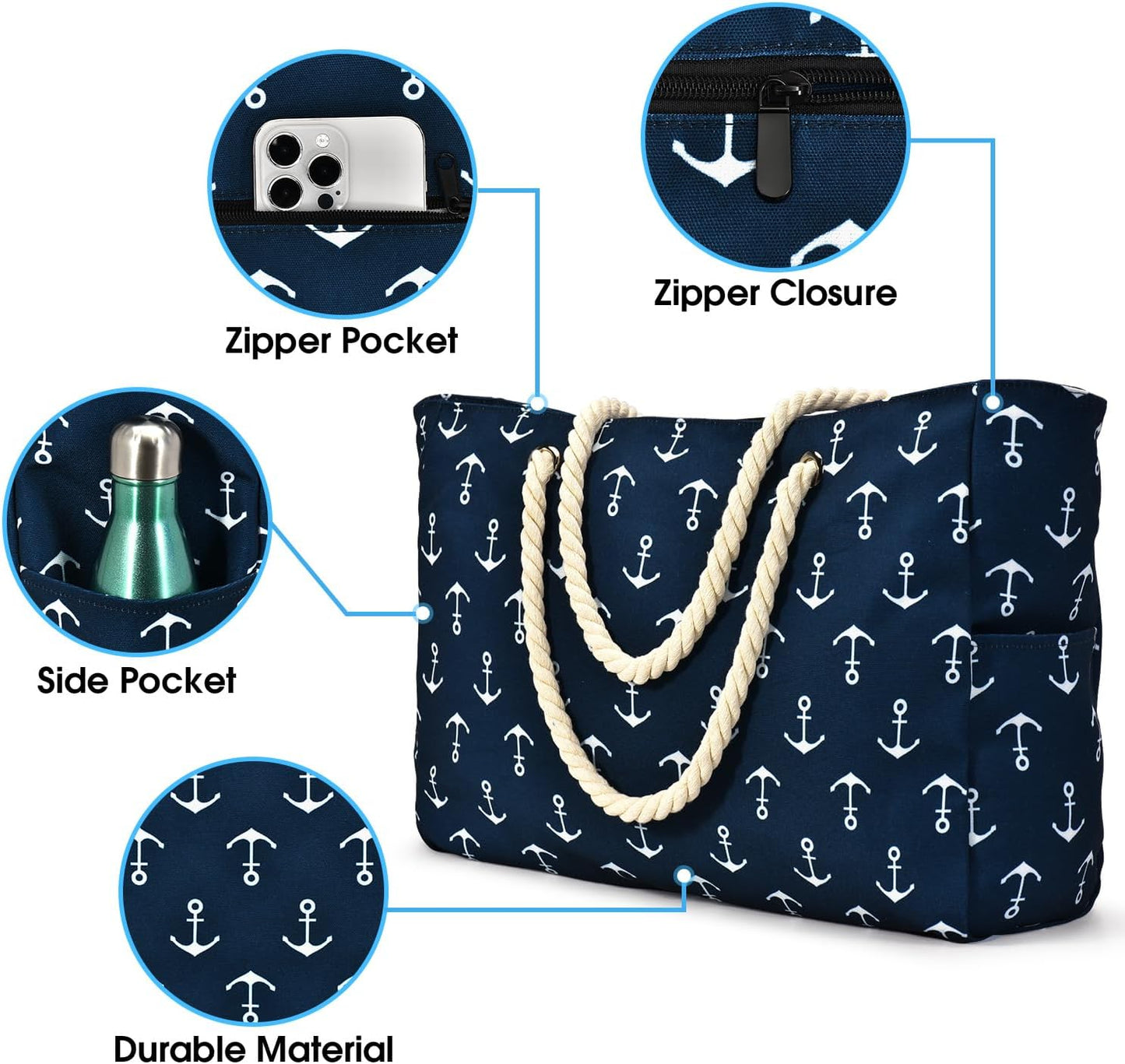 Spacious Water Resistant Tote Bag with Zipper Pocket