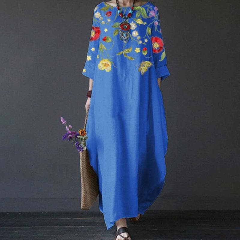 Flowy Long Sleeve Embroidered Maxi Dress