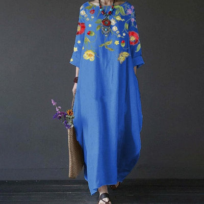 Flowy Long Sleeve Embroidered Maxi Dress