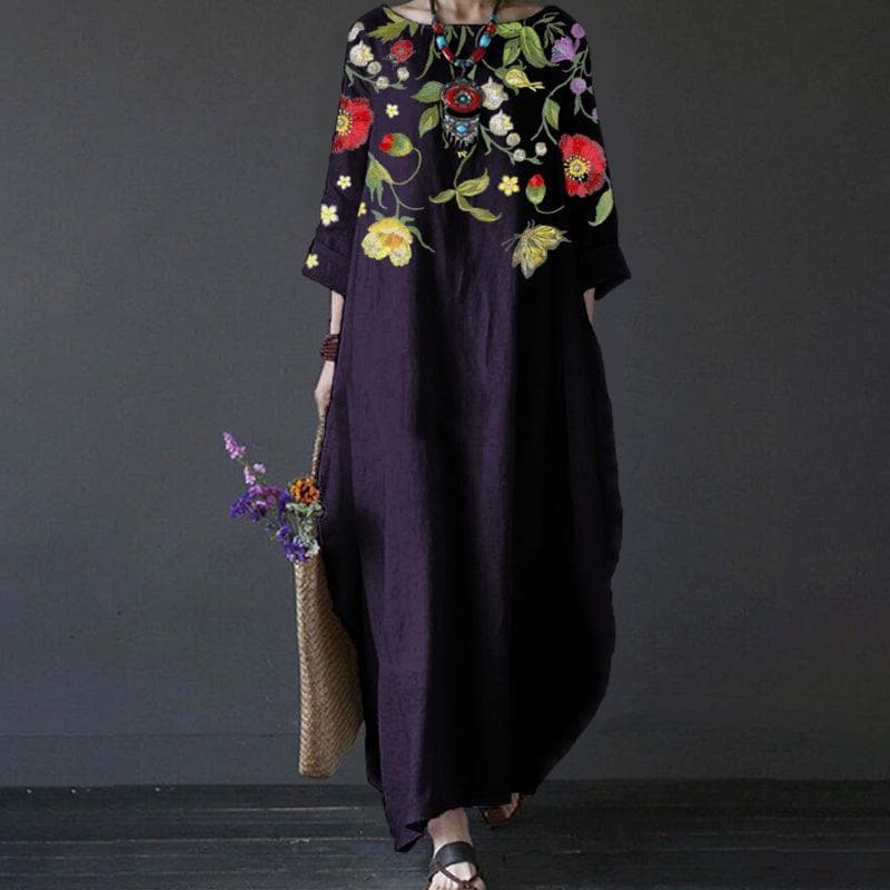 Flowy Long Sleeve Embroidered Maxi Dress