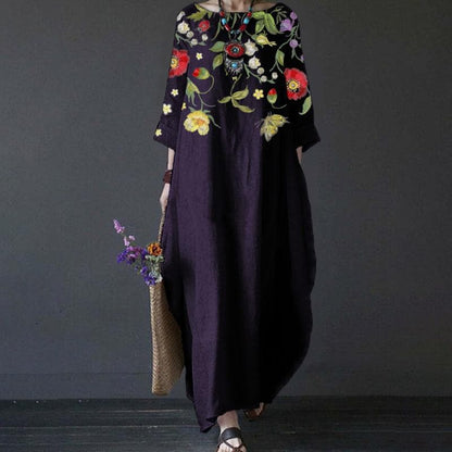 Flowy Long Sleeve Embroidered Maxi Dress