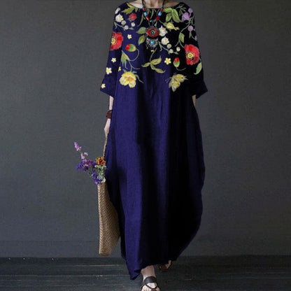 Flowy Long Sleeve Embroidered Maxi Dress