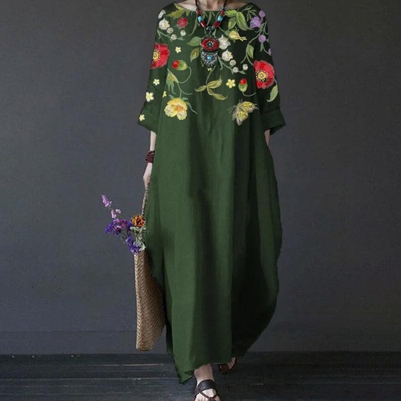 Flowy Long Sleeve Embroidered Maxi Dress