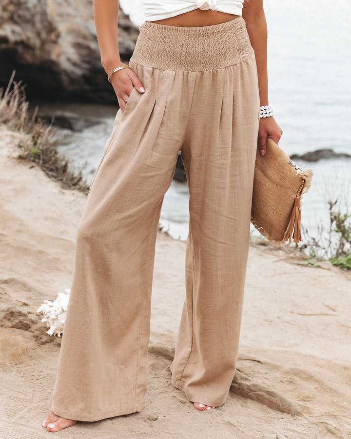 Relaxed Fit Wide Leg Beach Pants - Olytrend