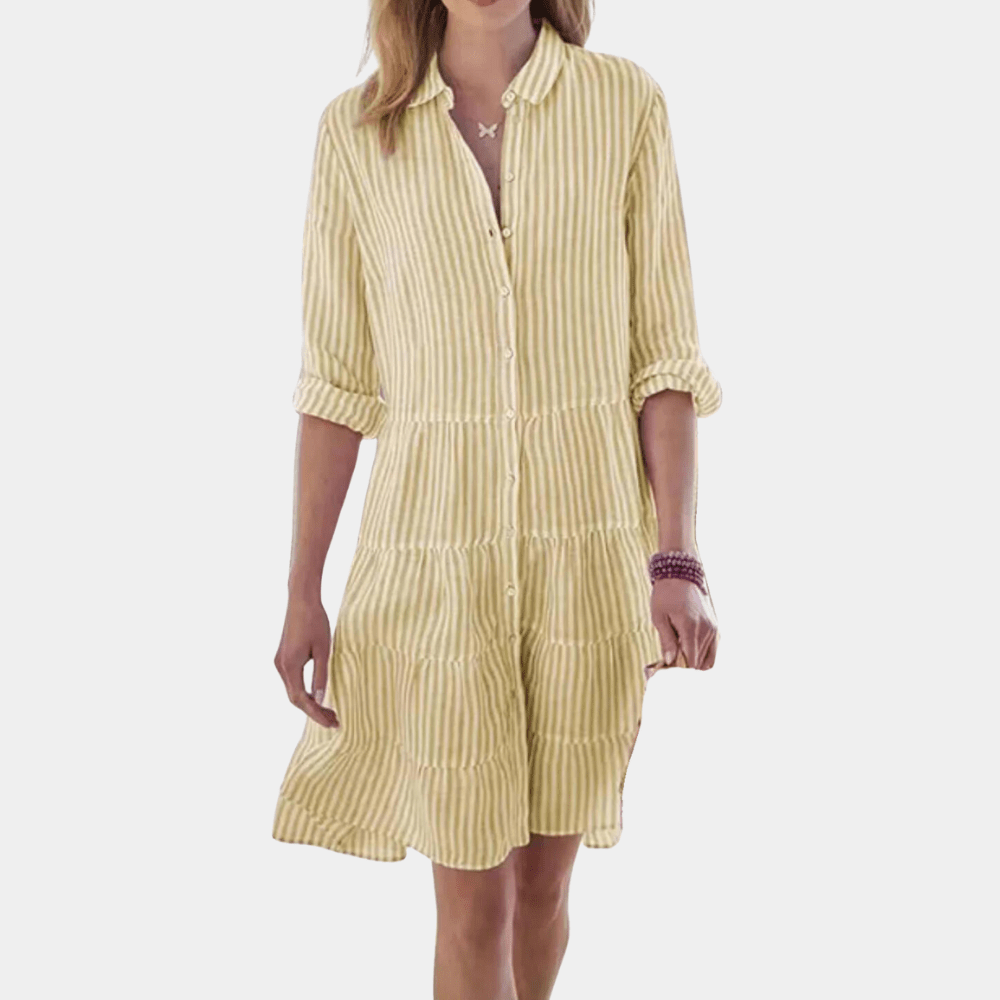 Image of Bella | Women's V-Neck Striped Tiered Mini Dress