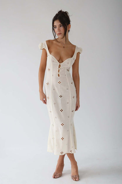 Slim Fit Embroidered V Neck Women's Dress