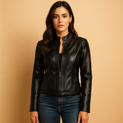 Trendy Female Leather Biker Jacket - Nocini