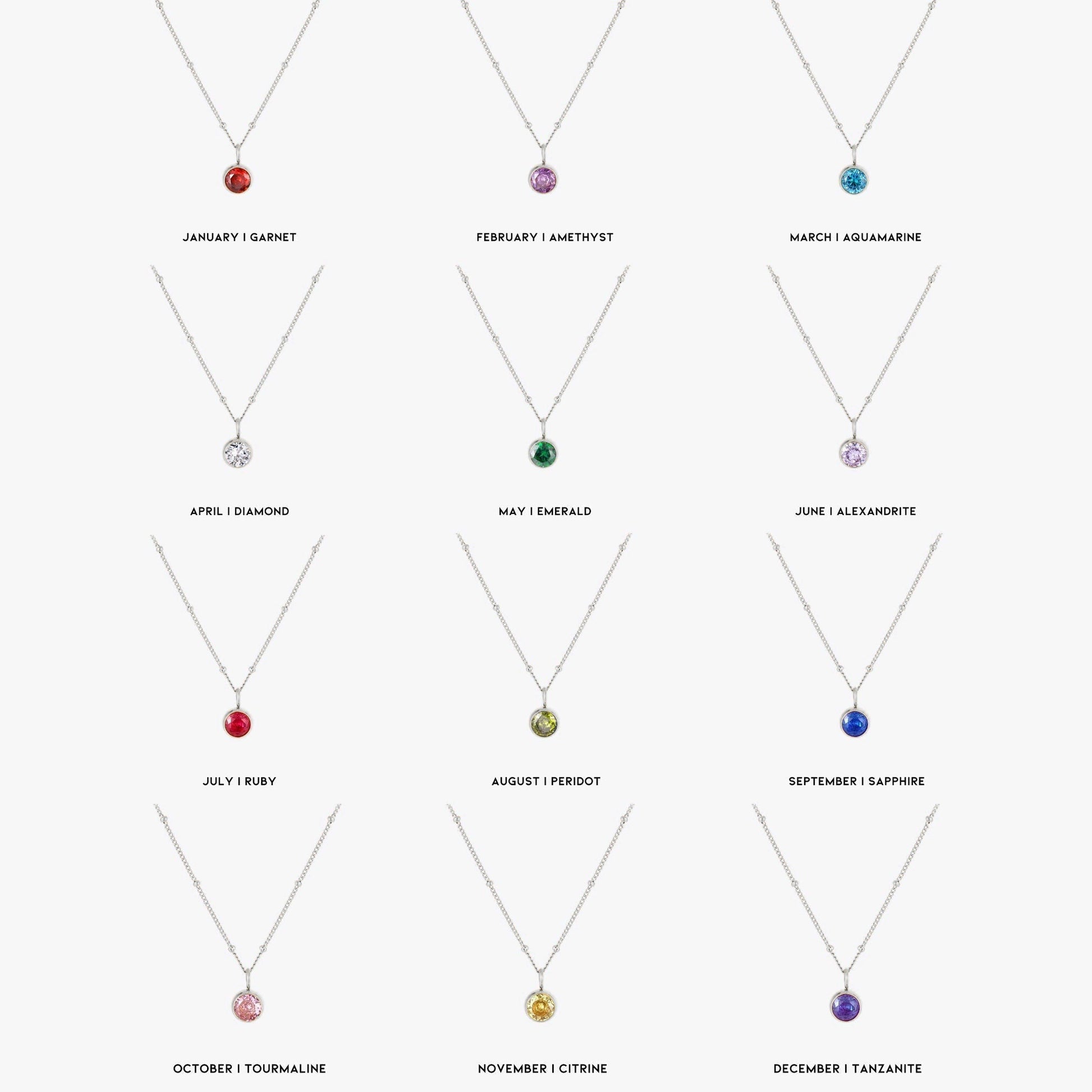 Birthstone Necklace - Aurora-January | Pomegranate-Silver-Nora Luxe
