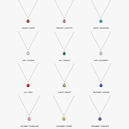 Birthstone Necklace - Aurora-January | Pomegranate-Silver-Nora Luxe