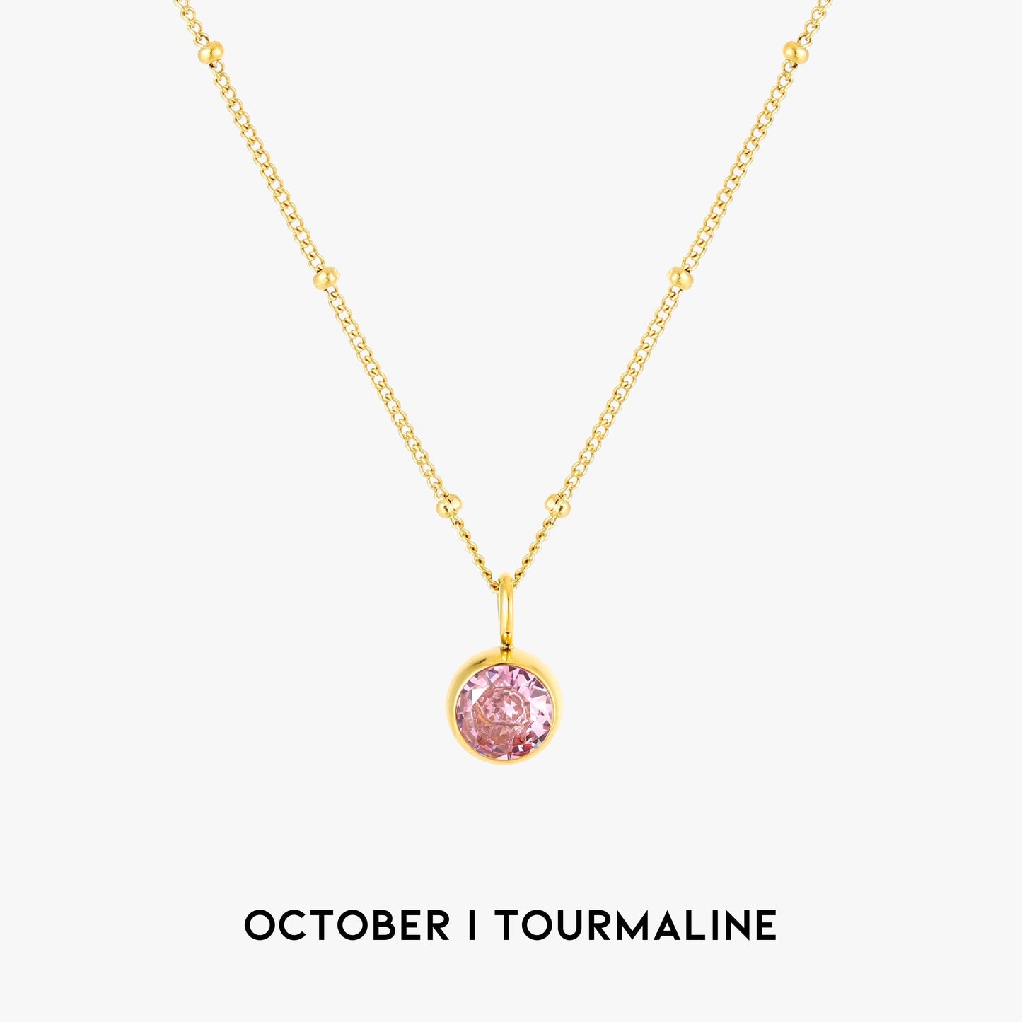 Birthstone Necklace - Aurora-October | Tourmaline-Gold-Nora Luxe