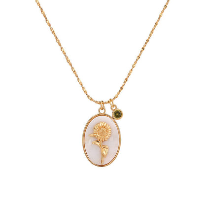 Birthstone with Birth Flowers Necklace - Aurora-August - Poppy-Nora Luxe
