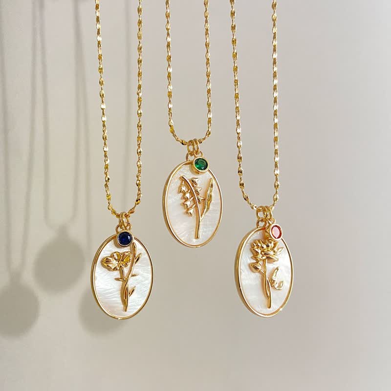 Personalized Zodiac Birthstone Flower Necklace - Pexav