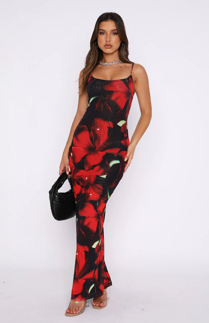 Women's Long Summer Dress Slim Fit Floral Strapless - Nocini